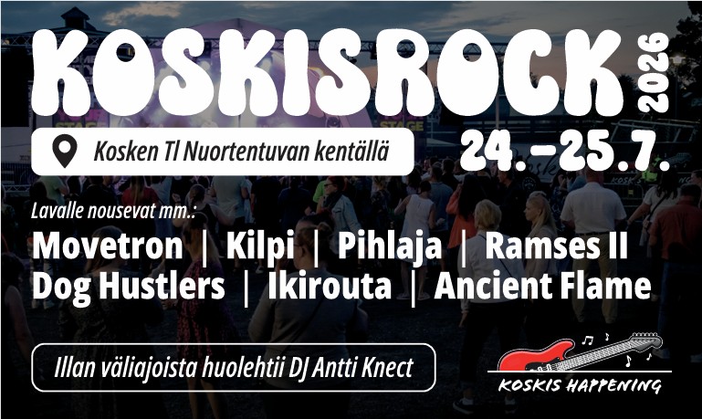 Koskisrock mainos Visit Koski Koskisrock Nuortentuvan kentällä 24.-.25.7.2026